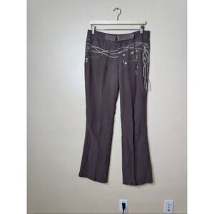 Da-Nang Pants Women Medium Brown Y2K Embroidered Floral Vintage Surplus Boho